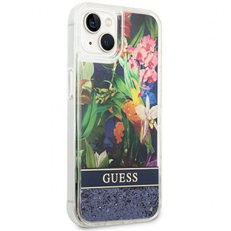 Guess GUHCP14MLFLSB iPhone 14 Plus 6.7 &quot;blue / blue hardcase Flower Liquid Glitter