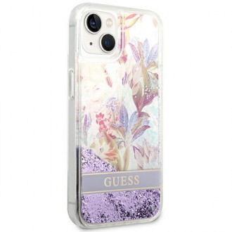 Guess GUHCP14SLFLSU iPhone 14 6.1 &quot;violet / purple hardcase Flower Liquid Glitter