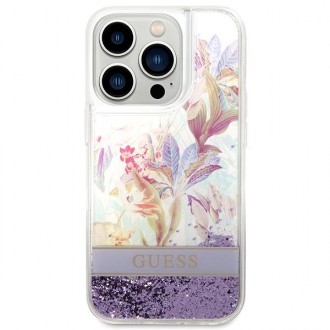 Guess GUHCP14XLFLSU iPhone 14 Pro Max 6.7 &quot;violet / purple hardcase Flower Liquid Glitter