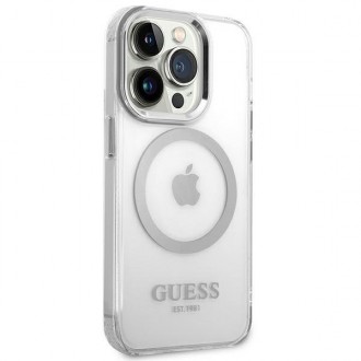 Guess GUHMP14LHTRMS iPhone 14 Pro 6,1" srebrny/silver hard case Metal Outline Magsafe