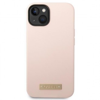 Guess GUHMP14MSBPLP iPhone 14 Plus 6.7 &quot;pink / pink hard case Silicone Logo Plate MagSafe