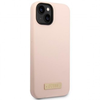 Guess GUHMP14SSBPLP iPhone 14 6,1" różowy/pink hard case Silicone Logo Plate MagSafe