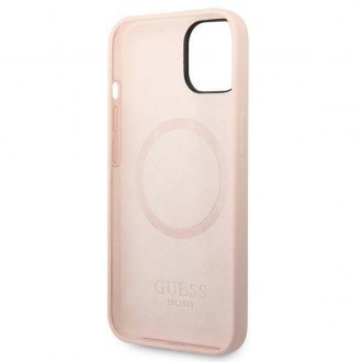 Guess GUHMP14SSBPLP iPhone 14 6,1" różowy/pink hard case Silicone Logo Plate MagSafe