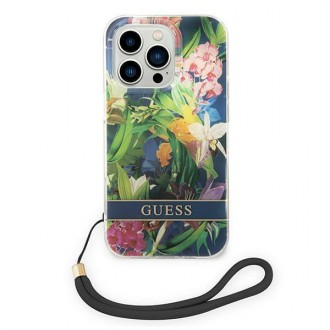 Guess GUOHCP14XHFLSB iPhone 14 Pro Max 6.7 &quot;blue / blue hardcase Flower Strap