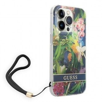 Guess GUOHCP14XHFLSB iPhone 14 Pro Max 6.7 &quot;blue / blue hardcase Flower Strap