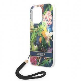 Guess GUOHCP14XHFLSB iPhone 14 Pro Max 6.7 &quot;blue / blue hardcase Flower Strap