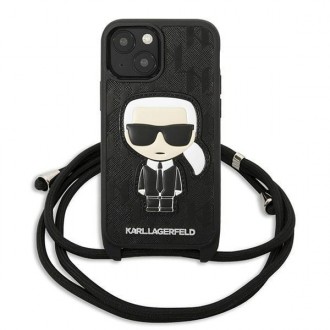 Karl Lagerfeld KLHCP13SCMNIPK iPhone 13 mini 5,4 &quot;hardcase black / black Leather Monogram Patch and Cord Iconik
