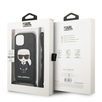 Karl Lagerfeld KLHCP13SCMNIPK iPhone 13 mini 5,4 &quot;hardcase black / black Leather Monogram Patch and Cord Iconik