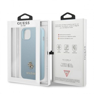 Guess GUHCP13MPS4MB iPhone 13 6,1&quot; modro/modrý pevný obal Saffiano 4G malé kovové logo