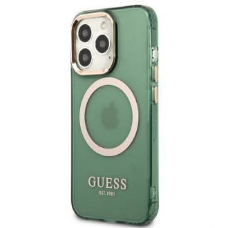 Guess GUHMP13LHTCMA iPhone 13 Pro / 13 6,1&quot; zelený/khaki pevný obal Gold Outline Translucent MagSafe