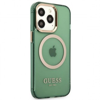 Guess GUHMP13LHTCMA iPhone 13 Pro / 13 6,1&quot; zelený/khaki pevný obal Gold Outline Translucent MagSafe