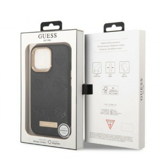 Guess GUHMP13LSAPSTK iPhone 13 Pro / 13 6,1&quot; černo/černý pevný obal Peony Logo Plate MagSafe