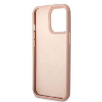 Guess GUHMP13LSAPSTP iPhone 13 Pro / 13 6,1&quot; růžový/růžový pevný obal Peony Logo Plate MagSafe