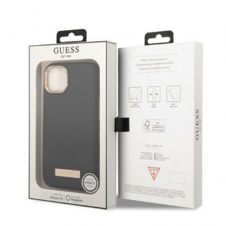 Guess GUHMP13MSAPSTK iPhone 13 6,1&quot; černo/černé pevné pouzdro Peony Logo Plate MagSafe