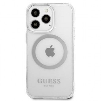Guess GUHMP13XHTRMS iPhone 13 Pro Max 6,7&quot; stříbrný/stříbrný pevný obal Metal Outline Magsafe
