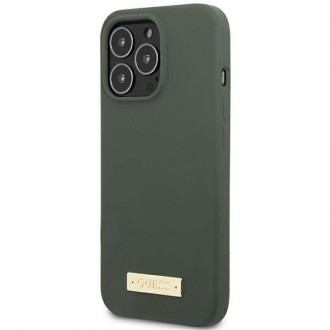 Guess GUHMP13XSPLA iPhone 13 Pro Max 6,7&quot; zelený/khaki pevný obal silikonové logo Plate MagSafe
