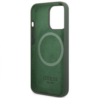 Guess GUHMP13XSPLA iPhone 13 Pro Max 6,7&quot; zelený/khaki pevný obal silikonové logo Plate MagSafe