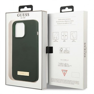 Guess GUHMP13XSPLA iPhone 13 Pro Max 6,7&quot; zelený/khaki pevný obal silikonové logo Plate MagSafe
