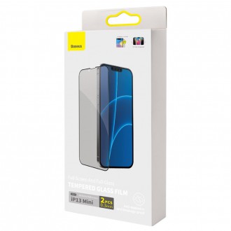 Baseus 0,23mm celoobrazovkové antispy 2x tvrzené sklo pro iPhone 13 mini soukromý filtr černý (SGQP020301)