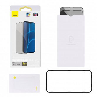Baseus 0,23mm celoobrazovkové antispy 2x tvrzené sklo pro iPhone 13 mini soukromý filtr černý (SGQP020301)