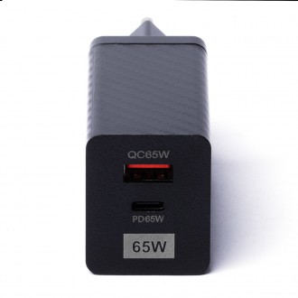 [RETURNED ITEM] Wozinsky 65W GaN charger with USB ports, USB C supports QC 3.0 PD black (WWCG01)