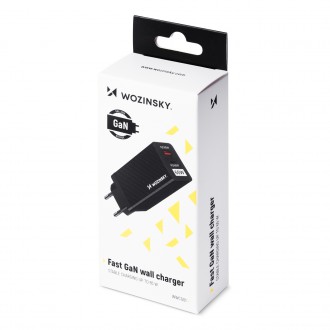 [RETURNED ITEM] Wozinsky 65W GaN charger with USB ports, USB C supports QC 3.0 PD black (WWCG01)