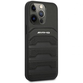 AMG AMHCP14LGSEBK iPhone 14 Pro 6.1 &quot;black / black hardcase Leather Debossed Lines