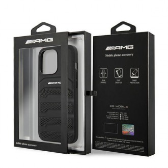 AMG AMHCP14LGSEBK iPhone 14 Pro 6.1 &quot;black / black hardcase Leather Debossed Lines