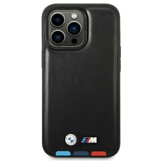 Case BMW BMHMP14L22PTDK iPhone 14 Pro 6.1 &quot;black / black Leather Stamp Tricolor Magsafe