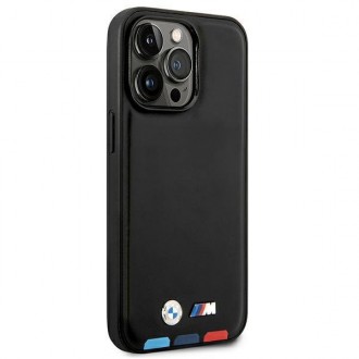 Case BMW BMHMP14L22PTDK iPhone 14 Pro 6.1 &quot;black / black Leather Stamp Tricolor Magsafe