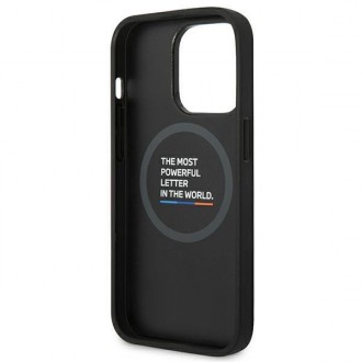 Case BMW BMHMP14L22PTDK iPhone 14 Pro 6.1 &quot;black / black Leather Stamp Tricolor Magsafe