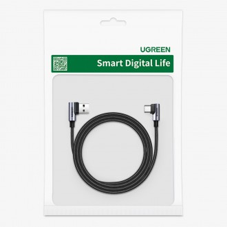 Ugreen 90° úhlový kabel USB C - USB 2.0 480 Mb/s 3A 3m černý (US176)