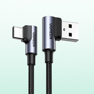 Ugreen 90° úhlový kabel USB C - USB 2.0 480 Mb/s 3A 3m černý (US176)