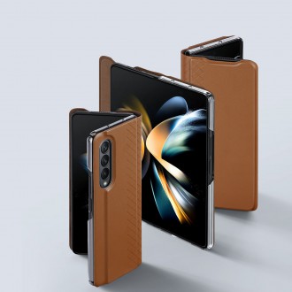 Dux Ducis Bril case for Samsung Galaxy Z Fold4 with a flip wallet stand brown