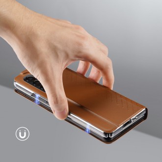 Dux Ducis Bril case for Samsung Galaxy Z Fold4 with a flip wallet stand brown