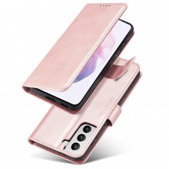 Magnet Case elegant case cover with a flap and stand function for Samsung Galaxy S22 pink