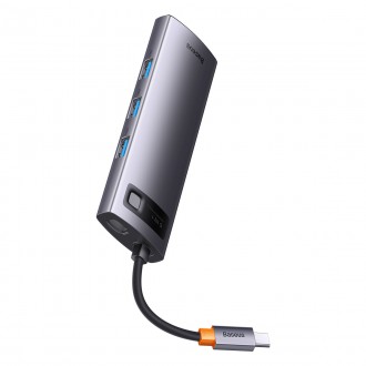 Baseus StarJoy HUB 6-port USB-C - 3x USB-A / 1x HDMI / 1x RJ45 / 1x USB-C PD šedá