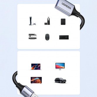 Ugreen prodlužovací kabel adaptéru USB (samec) - USB (samice) 3.0 5Gb/s 2m šedý (US115)