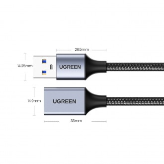 Ugreen prodlužovací kabel adaptéru USB (samec) - USB (samice) 3.0 5Gb/s 2m šedý (US115)