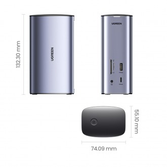 Ugreen Multifunkční HUB 12v1 USB C USB HDMI DP RJ45 AUX SD TF šedý (CM555)