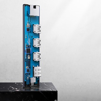 Ugreen adaptér konvertor HUB 5v1 USB C - 3x USB 3.0 / HDMI / RJ45 šedý (CM475)