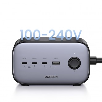 Ugreen nástěnná nabíječka GaN USB C / USB AC napájecí proužek černý (CD270)