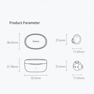 Baseus Bowie E2 TWS Bluetooth 5.2 Wireless Earphones Waterproof IP55 Black (NGTW090001)