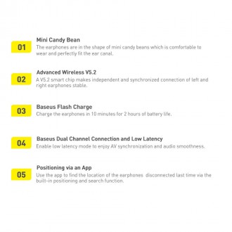 Baseus Bowie E2 TWS Bluetooth 5.2 Wireless Earphones Waterproof IP55 Black (NGTW090001)