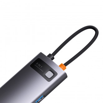 Baseus StarJoy HUB 8portový USB-C - 3x USB-A / 1x HDMI / 1x RJ45 / 1x SD/TF / 1x USB-C PD šedý