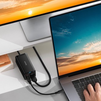 Rychlá nabíječka Baseus GaN5 Pro HUB HDMI 2 x USB-C / USB-A / HDMI 4K 30Hz 1,5m černá + USB-C kabel - USB-C 100W 40Gb/s (USB4) 1m (CCGP110201)