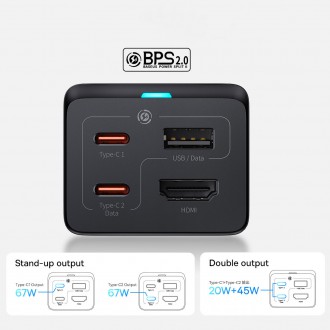 Rychlá nabíječka Baseus GaN5 Pro HUB HDMI 2 x USB-C / USB-A / HDMI 4K 30Hz 1,5m černá + USB-C kabel - USB-C 100W 40Gb/s (USB4) 1m (CCGP110201)