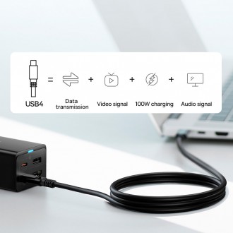 Rychlá nabíječka Baseus GaN5 Pro HUB HDMI 2 x USB-C / USB-A / HDMI 4K 30Hz 1,5m černá + USB-C kabel - USB-C 100W 40Gb/s (USB4) 1m (CCGP110201)