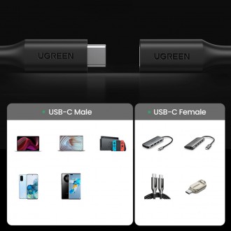 Ugreen kabel prodlužovací adaptér USB C (samec) - USB C (samice) 100W 10Gb/s 1m černý