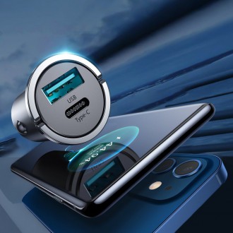 Joyroom mini dual port USB Type C / USB 45 W 5 A smart car charger Power Delivery Quick Charge 3.0 AFC SCP gray (C-A35)